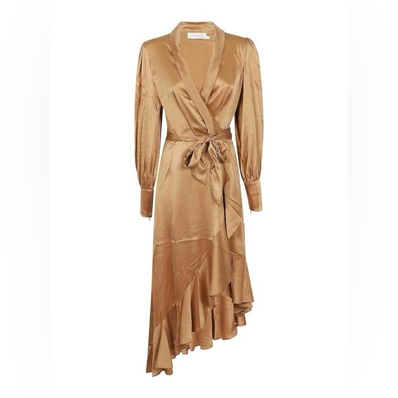 ZIMMERMAN Silk wrap midi-dress - neutral/bronze - Picture 1 of 5